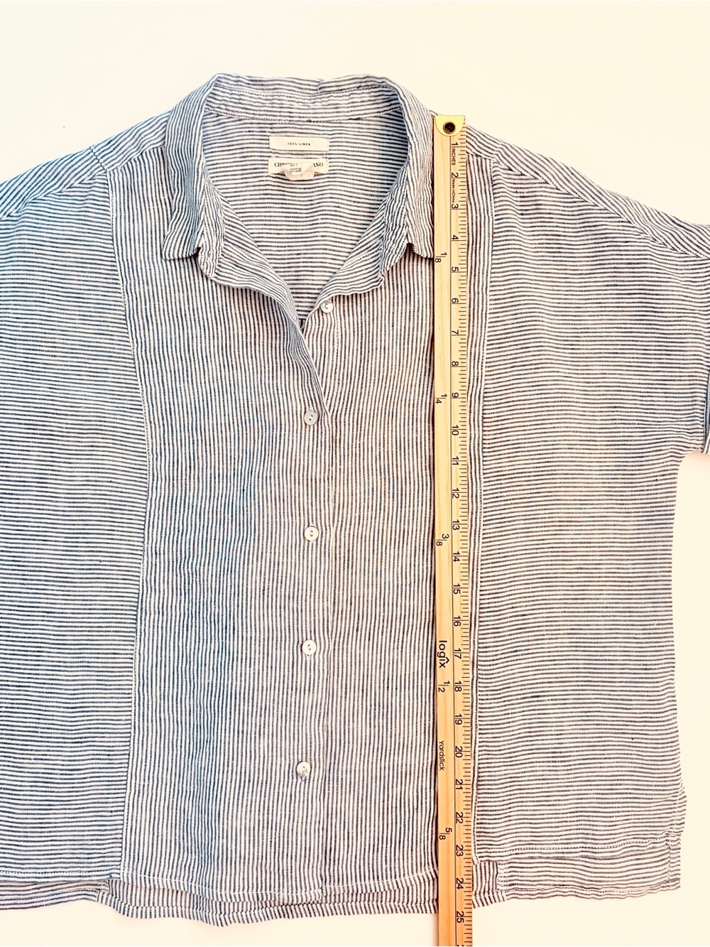 Christian Siriano 100% Linen Striped Button Up Short Sleeve Shirt Top SZ L - Picture 7 of 9